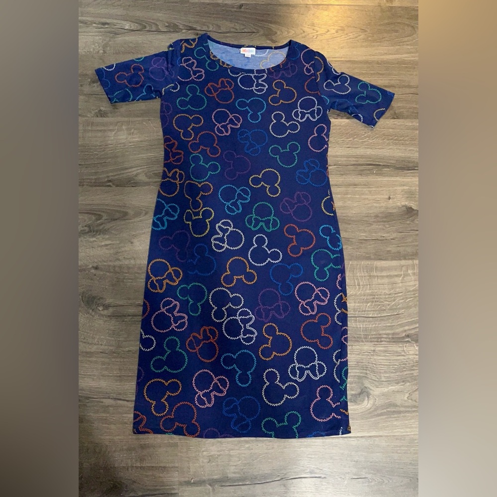 LuLaRoe Navy Dress with Colorful Outline Pattern